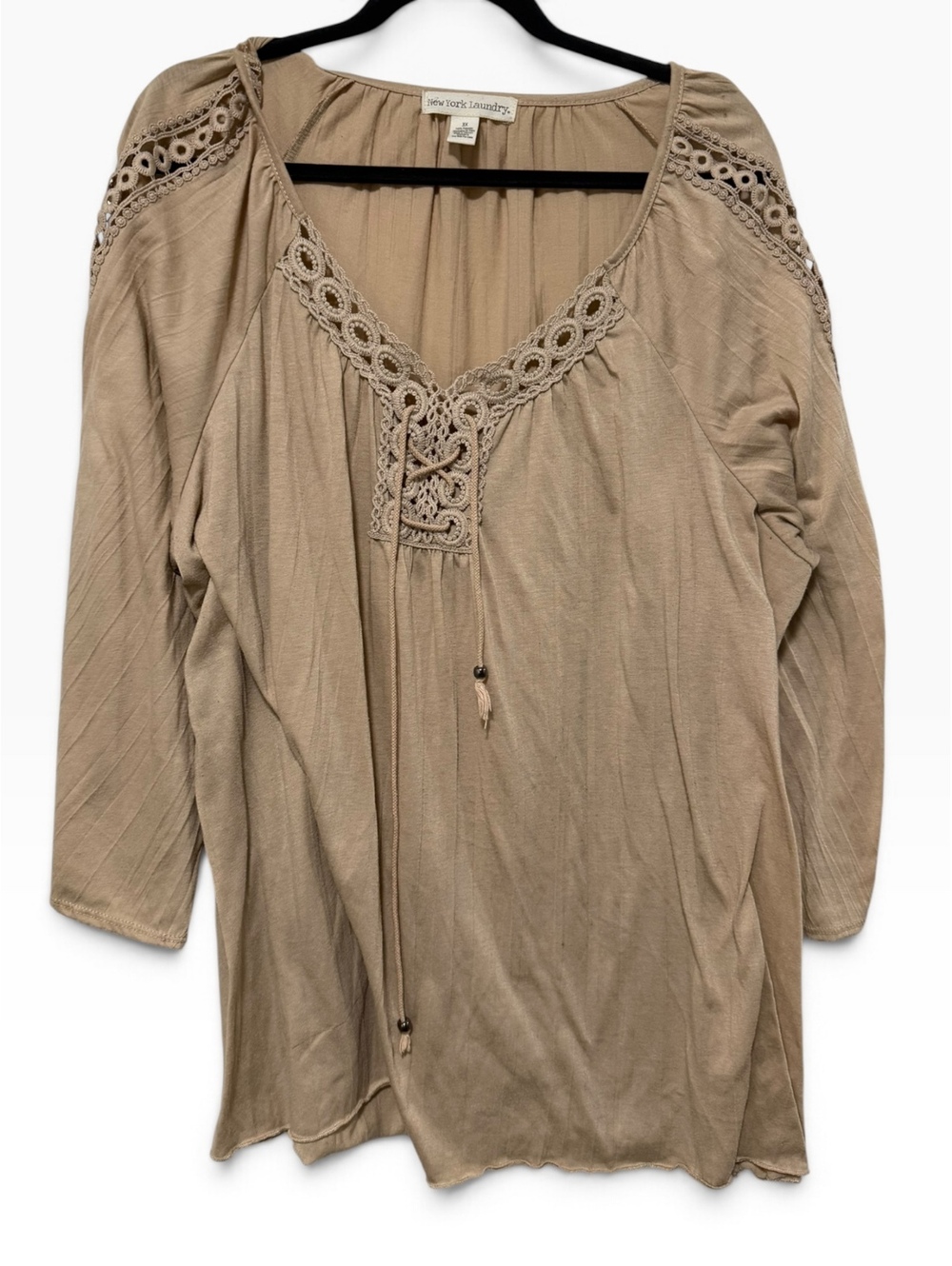 New York Laundry Women's Plus Size 3X Beige Lace Trim Blouse